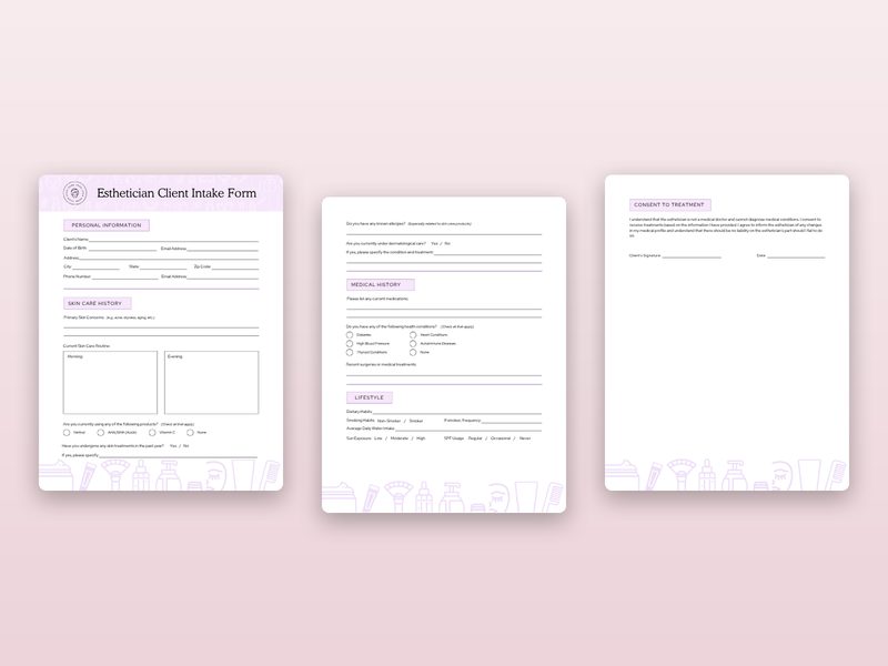 Esthetician Client Intake Form preview