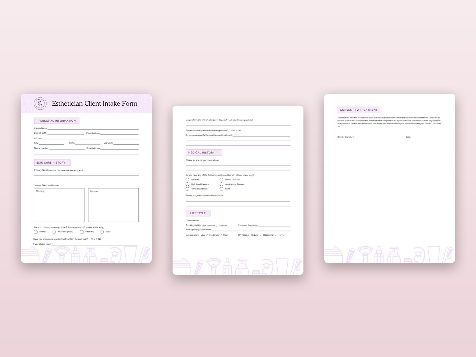 Esthetician Client Intake Form preview 1